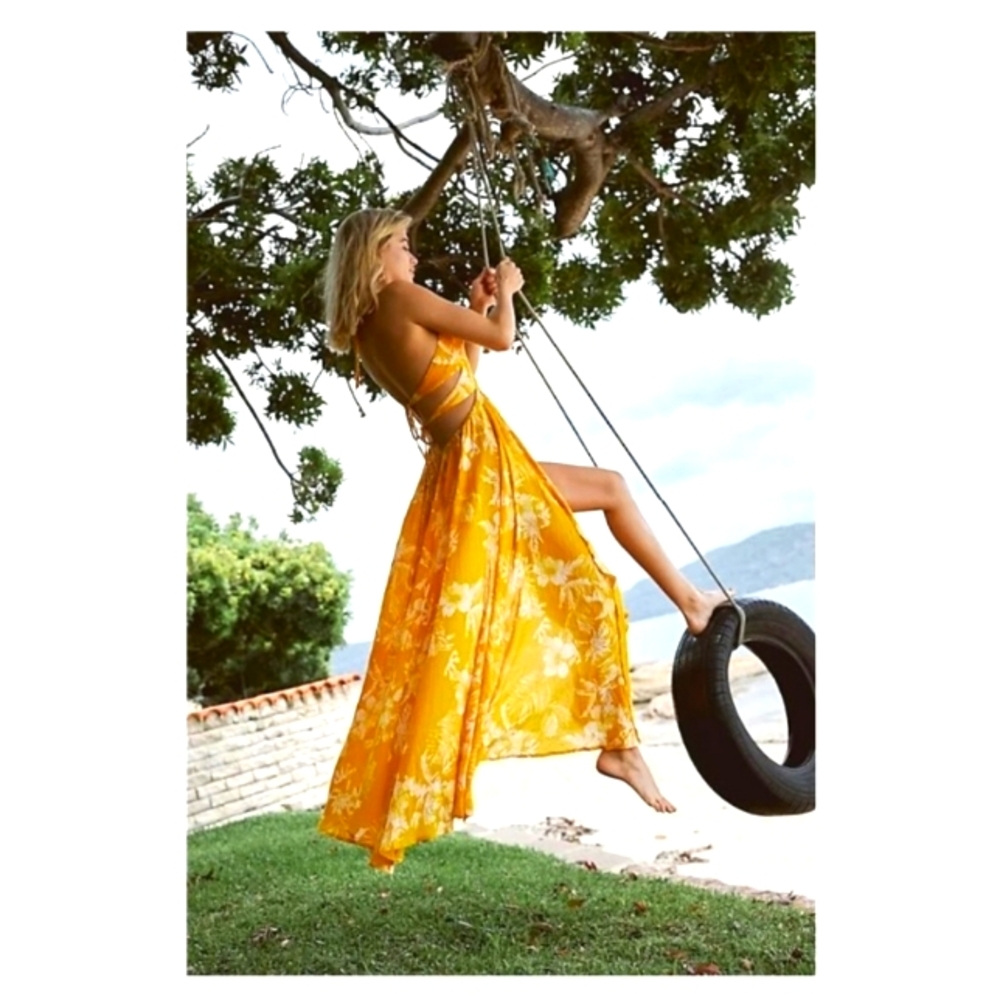 EUC Free People Yellow & White Floral Maxi Dress Size Medium